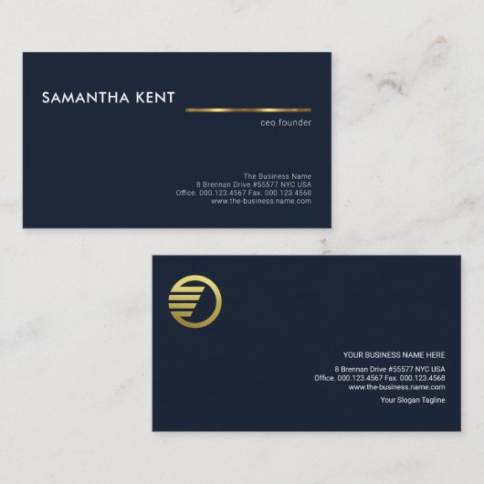 Minimale Simple Blue Gold Line Founder CEO Visitekaartje (Voorkant / Achterkant)