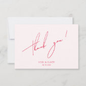 Minimale Simple Blush Pink & Red-kaart Bedankkaart (Voorkant)