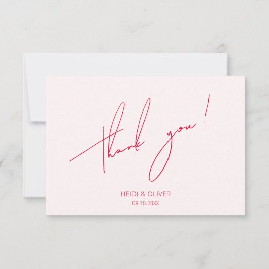 Minimale Simple Blush Pink & Red-kaart Bedankkaart (Voorkant)