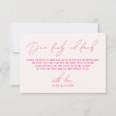 Minimale Simple Blush Pink & Red-kaart Bedankkaart (Achterkant)