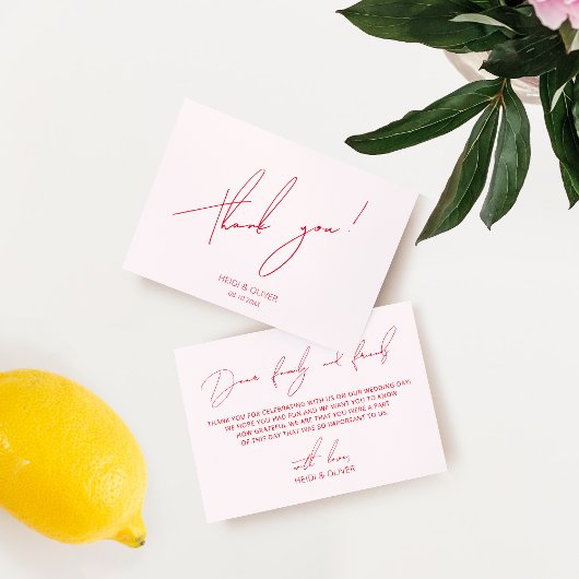 Minimale Simple Blush Pink & Red-kaart Bedankkaart