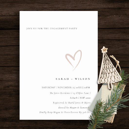 Minimale Simple Blush Roze Hart Trouw Uitnodiging