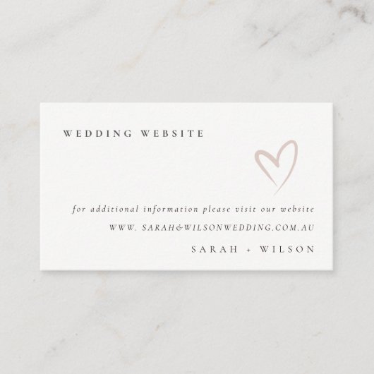Minimale Simple Script Blush Heart Wedding Website Informatiekaartje (Voorkant)