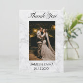 Minimale Simple White Marble trouwfoto Bedankkaart (Staand voorkant)