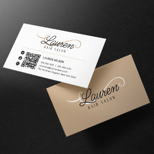Minimale Simple Witte Biege Hairstylist QR Code Visitekaartje