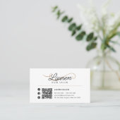 Minimale Simple Witte Biege Hairstylist QR Code Visitekaartje (Staand voorkant)