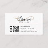 Minimale Simple Witte Biege Hairstylist QR Code Visitekaartje (Voorkant)