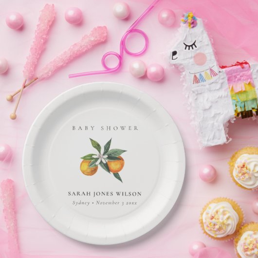 Minimale Sinaasappel van Citrus Botanische Boho Ba Papieren Bordje (Feest)