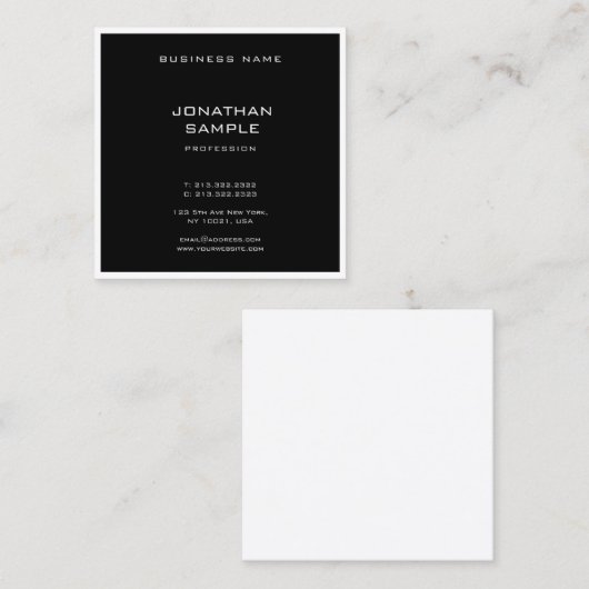 Minimale Sjabloon Moderne, schone elegante zwarte Vierkante Visitekaartje (Voorkant / Achterkant)