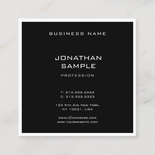 Minimale Sjabloon Moderne, schone elegante zwarte Vierkante Visitekaartje (Voorkant)