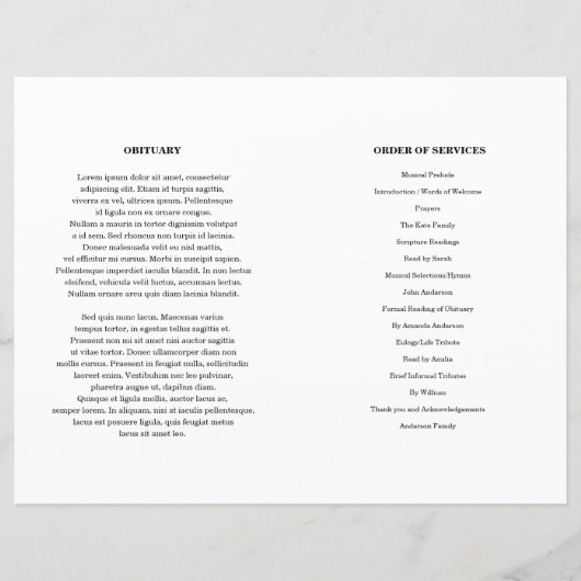 Minimale sjabloon van het begrafenisprogramma (Achterkant)