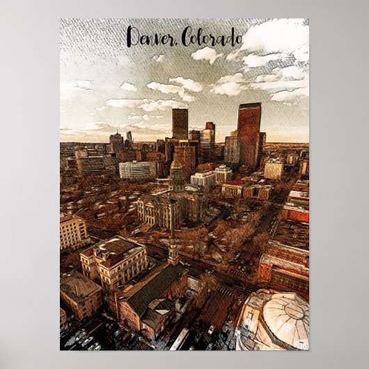 Minimale skyline van Denver Colorado Poster (Voorkant)