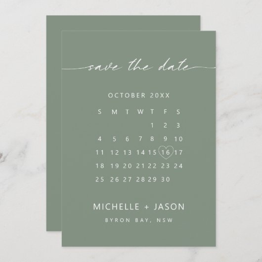 Minimale slagkalender Opslaan Datum uitnodiging (Voorkant / Achterkant)