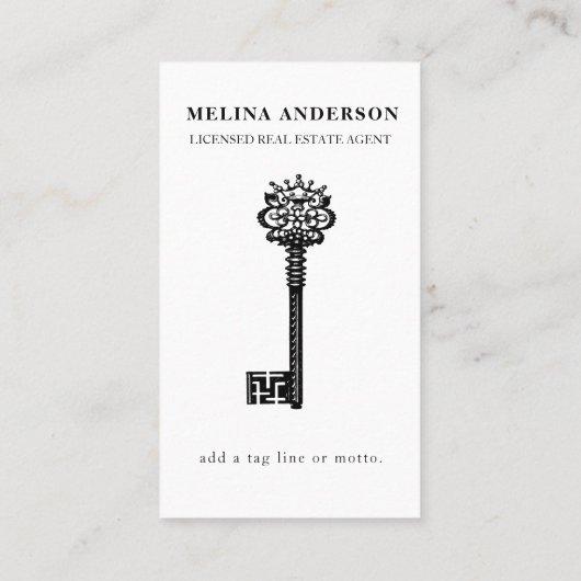 Minimale  sleutel voor onroerend goed visitekaartje (Achterkant)