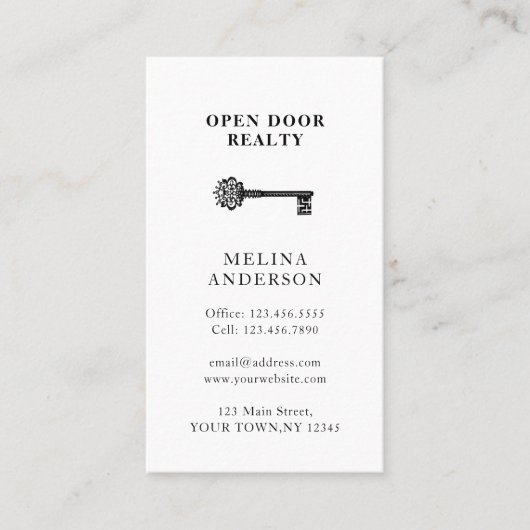 Minimale  sleutel voor onroerend goed visitekaartje (Voorkant)