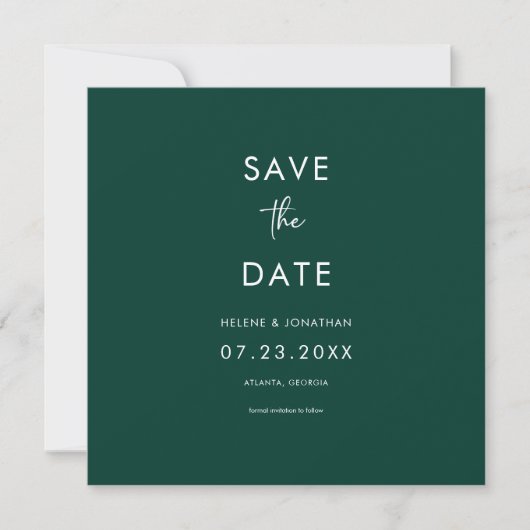 Minimale smaragdgroene bruiloft save the date (Voorkant)