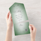 Minimale smaragdgroene en witte vervaagde moderne  all in one uitnodiging (Afscheurbaar)