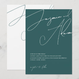 Minimale smaragdgroene script typografie trouwdag kaart
