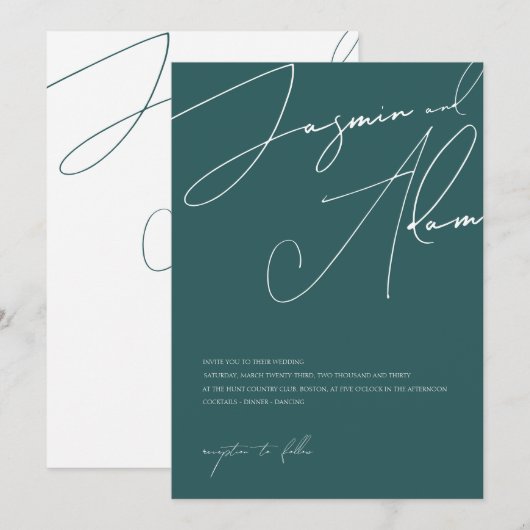 Minimale smaragdgroene script typografie trouwdag kaart (Voorkant / Achterkant)