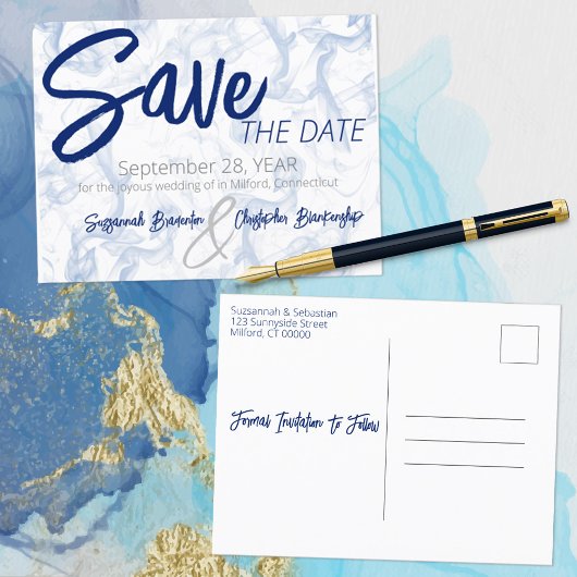 Minimale Smokey Blue en White Announouncement Post Aankondigingskaart