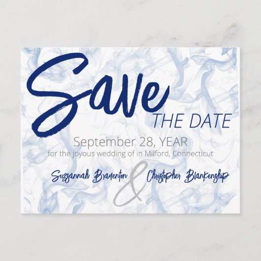 Minimale Smokey Blue en White Announouncement Post Aankondigingskaart (Voorkant)