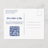 Minimale Smokey Blue en White QR Code Aankondigingskaart (Achterkant)