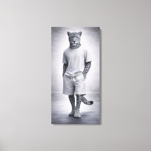 Minimale Sneeuwluipaard Streetwear Illustratie Canvas Afdruk