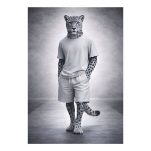 Minimale Sneeuwluipaard Streetwear Illustratie Foto Afdruk