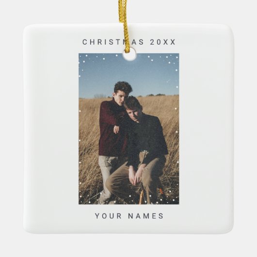 Minimale sneeuwval Fototekst Lawaai film Keramisch Ornament (Voorkant)