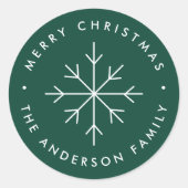 Minimale Snowflake Green Holiday Ronde Sticker (Voorkant)