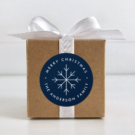 Minimale Snowflake Navy Holiday Ronde Sticker