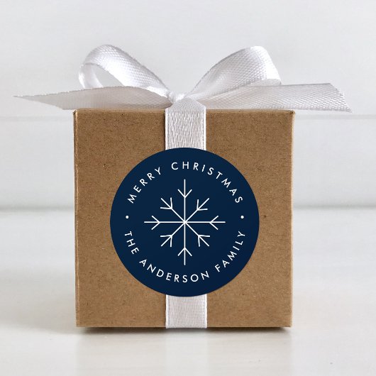 Minimale Snowflake Navy Holiday Ronde Sticker
