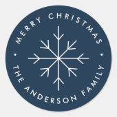 Minimale Snowflake Navy Holiday Ronde Sticker (Voorkant)