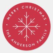 Minimale Snowflake Red Holiday Ronde Sticker (Voorkant)