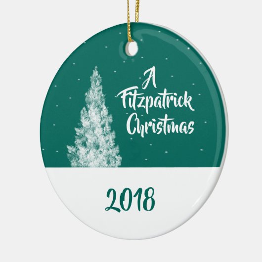 Minimale Snowy Tree Blauwgroen en White Holiday Ke Keramisch Ornament (Links)