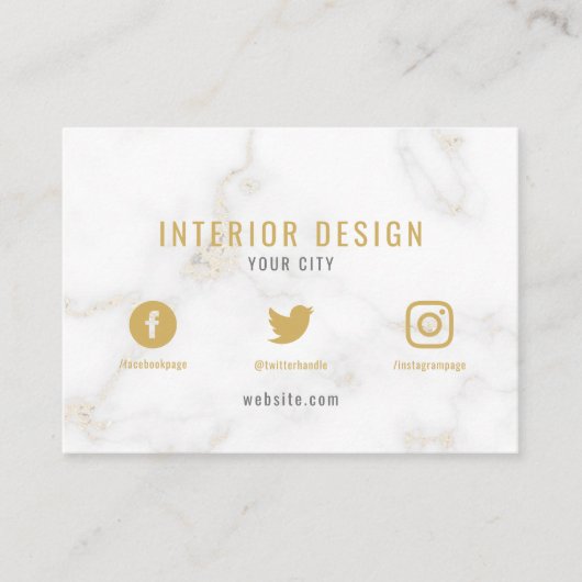 Minimale sociale media Busi met witte en goudmarme Visitekaartje (Voorkant)