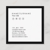 Minimale sociale media Luxe zwart-wit Vierkante Visitekaartje (Achterkant)