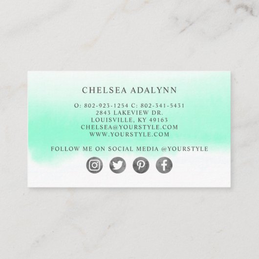 Minimale sociale media voor Ombre Mint-Waterverf Visitekaartje (Achterkant)