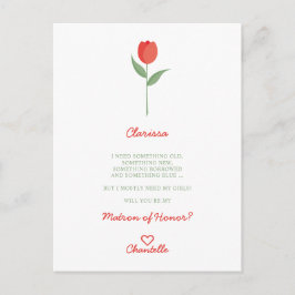 Minimale Soft Red Tulip voor het Bridesmaid-voorst Briefkaart