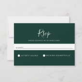 Minimale Solid Emerald Green Wedding RSVP-kaart RSVP Kaartje (Voorkant)