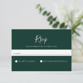 Minimale Solid Emerald Green Wedding RSVP-kaart RSVP Kaartje (Staand voorkant)