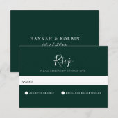 Minimale Solid Emerald Green Wedding RSVP-kaart RSVP Kaartje (Voorkant / Achterkant)