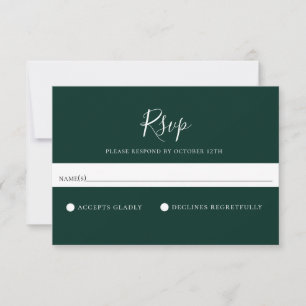 Minimale Solid Emerald Green Wedding RSVP-kaart RSVP Kaartje