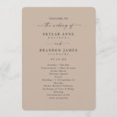 Minimale Solid Taupe Beige Wedding Ceremonie Programmakaart (Voorkant)