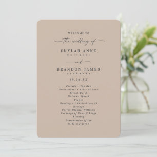 Minimale Solid Taupe Beige Wedding Ceremonie Programmakaart