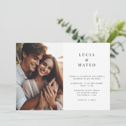Minimale Spaanse bruiloft foto Kaart (Staand voorkant)