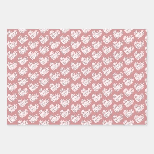 Minimale spoelroze en witte harten en strips inpakpapier vel (Voorkant 3)