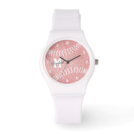 Minimale sport girly roze monogram softbal horloge