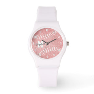 Minimale sport girly roze monogram softbal horloge