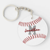 Minimale Sport Rood Wit Honkbal Tas label Sleutelhanger (Voorkant)